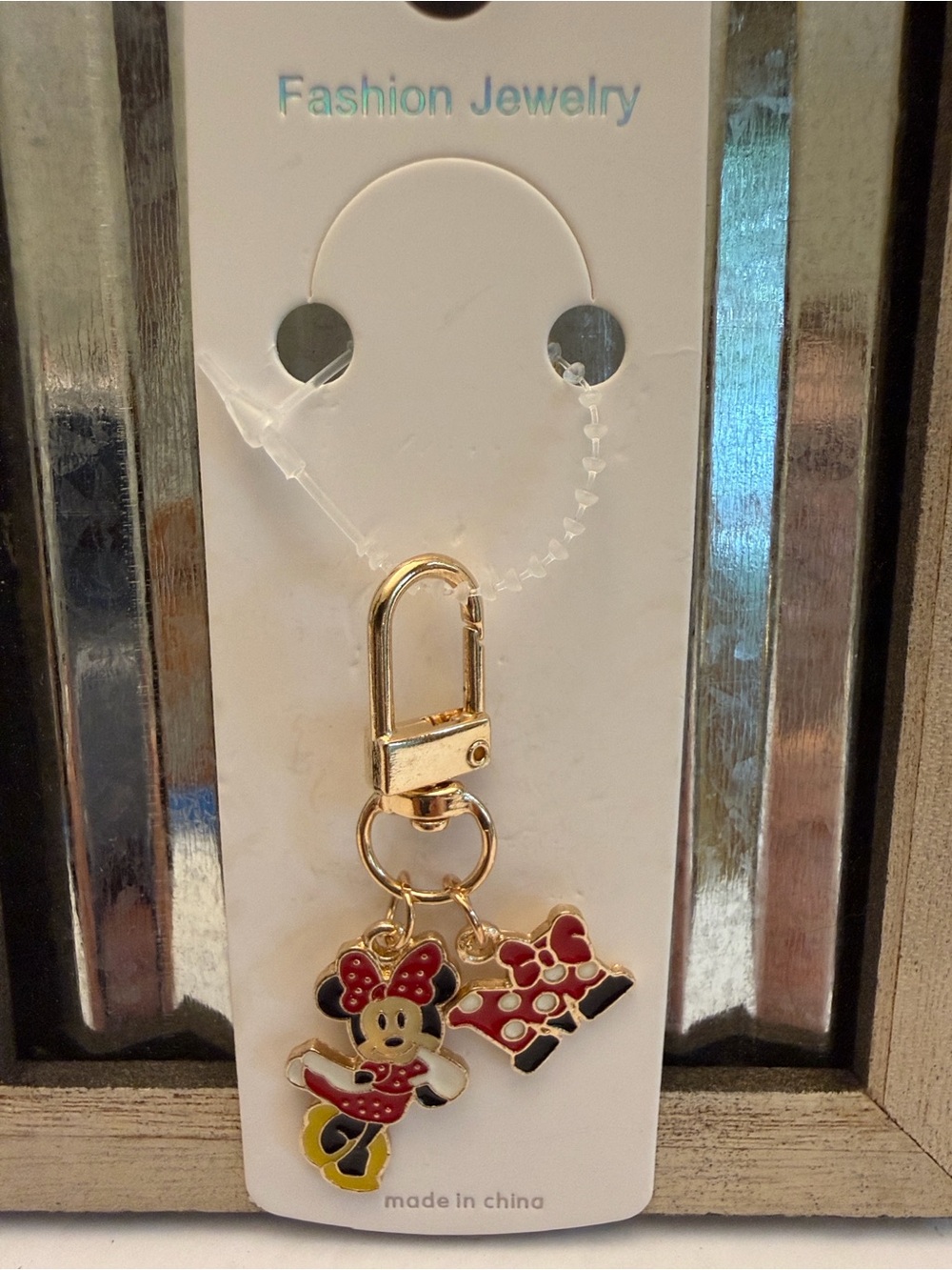 Gold Minnie Mouse Charm Keychain
